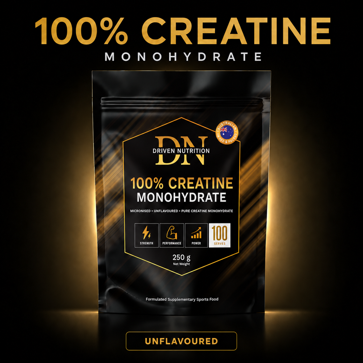 Driven Nutrition unflavoured creatine monohydrate 250g pouch